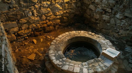 Ancient mysterious well of Jacob a retro Bible beside stories of faith and encounters