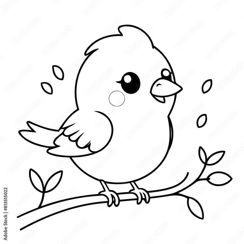 Cute vector illustration Bird doodle black and white for kids page Cute vector illustration Bird doodle black and white for kids page
