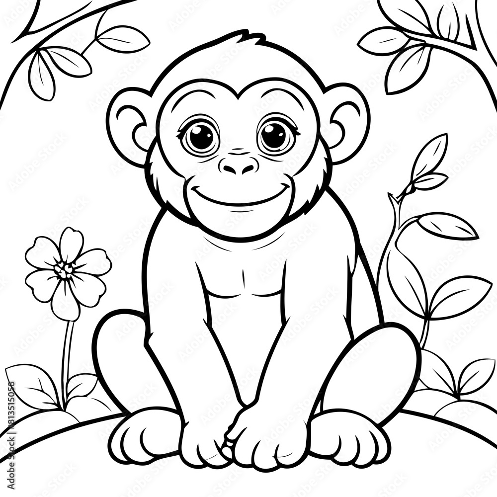 Simple vector illustration of chimpanzee drawing for toddlers colouring page Simple vector illustration of chimpanzee drawing for toddlers colouring page
