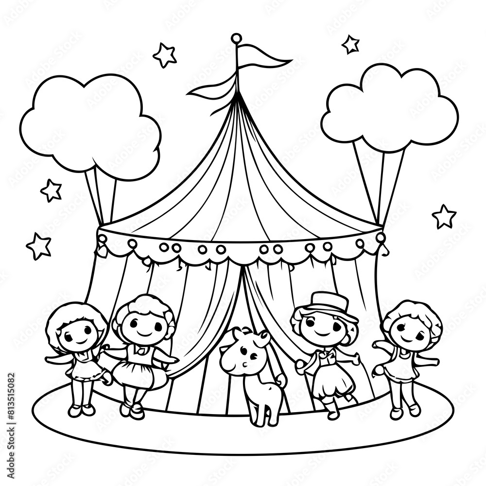 Naklejka premium Cute vector illustration circus colouring page for kids