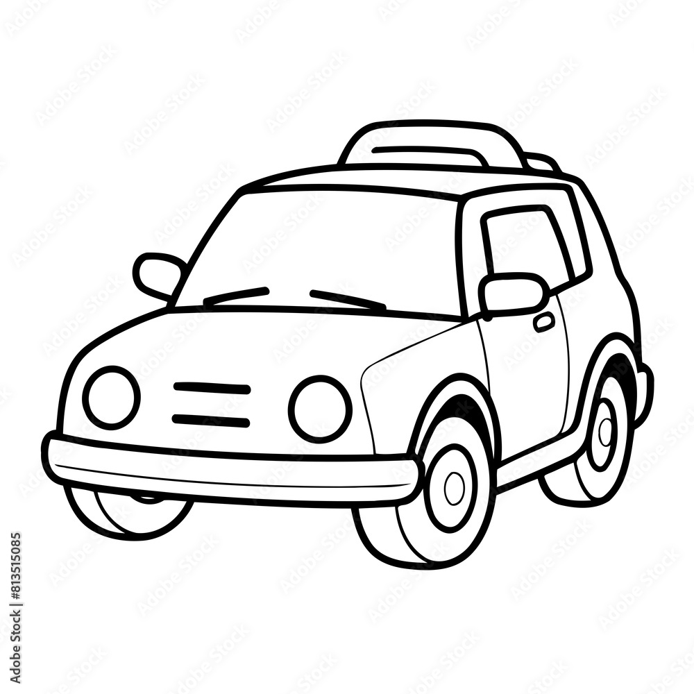 Vector illustration of a cute Car doodle for toddlers colouring page