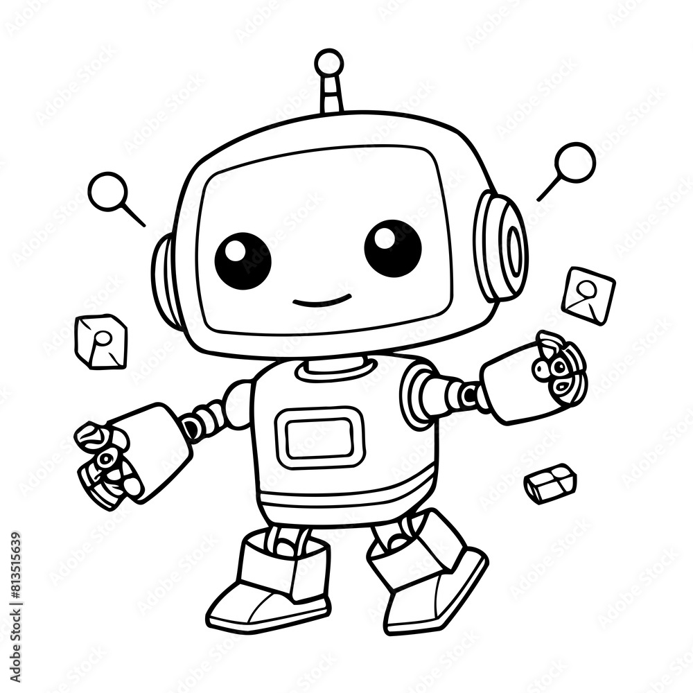 Vector illustration of a cute Robot doodle for kids colouring page Vector illustration of a cute Robot doodle for kids colouring page