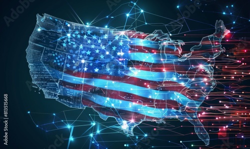 Abstract technological USA flag, template background