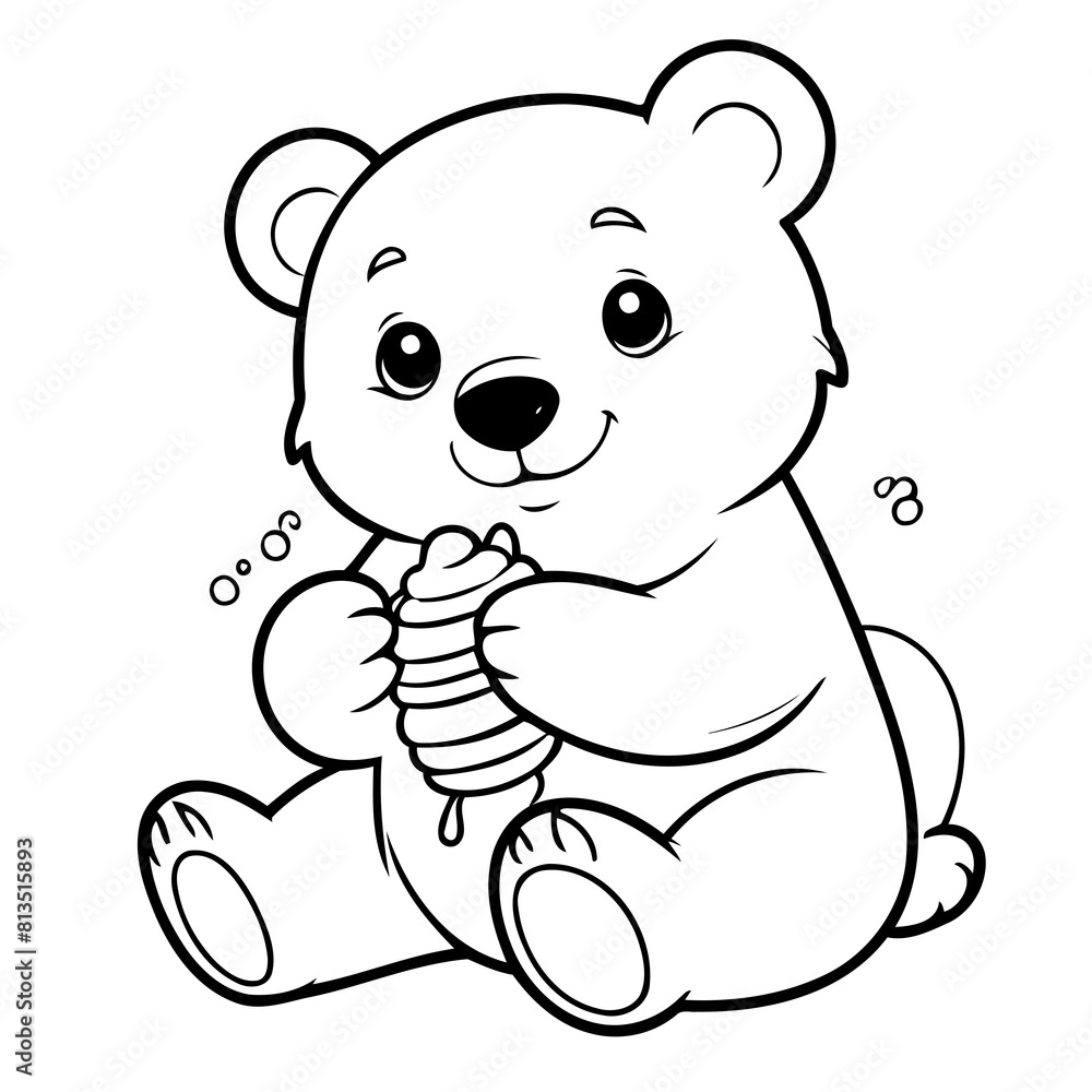 Fototapeta premium Cute vector illustration Bear drawing for kids colouring page