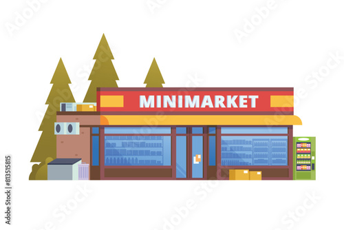 Vector illustration element of minimarket building, minimart and store building flat design style for city and background illustration