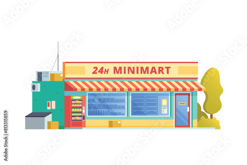 Vector illustration element of minimarket building, minimart and store building flat design style for city and background illustration