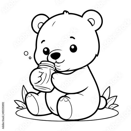 Cute vector illustration Bear doodle for kids colouring page