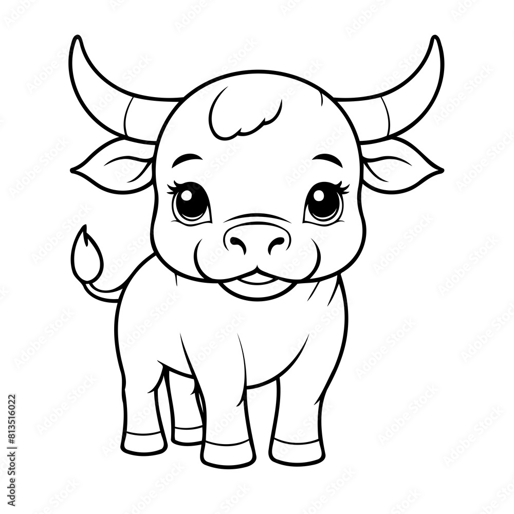 Fototapeta premium Cute vector illustration bull hand drawn for kids coloring page