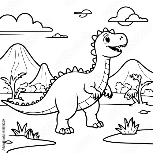 Cute vector illustration Dino for kids colouring page