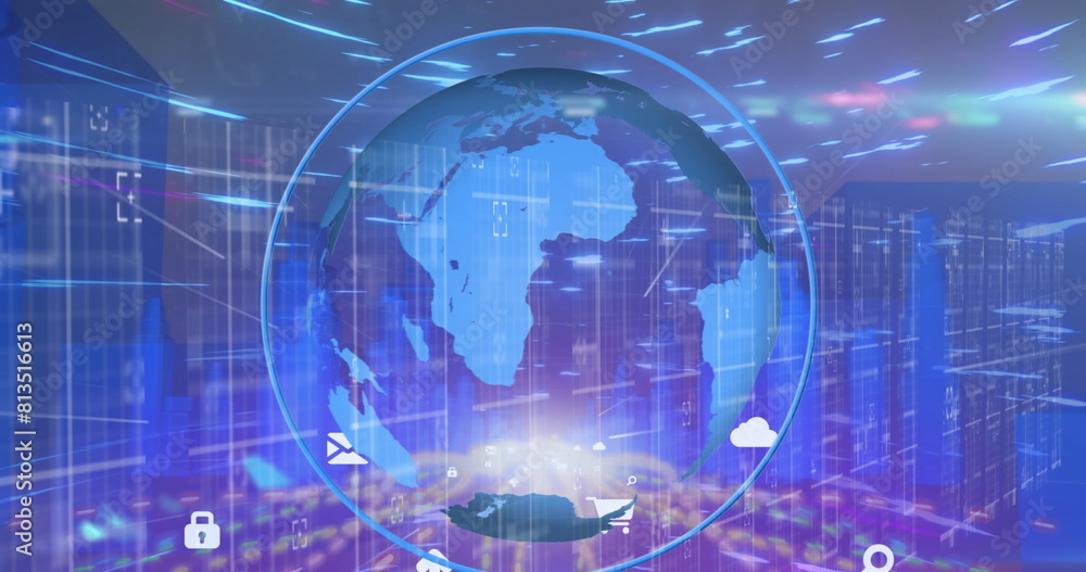 Fototapeta premium Image of data processing over globe