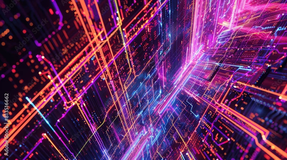 A colorful, abstract image of a cityscape with neon lights and lines A colorful, abstract image of a cityscape with neon lights and lines