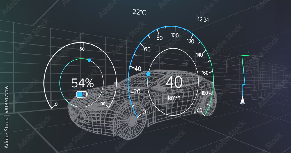 Image of digital dashboard data processing over car icon in seamless pattern Image of digital dashboard data processing over car icon in seamless pattern