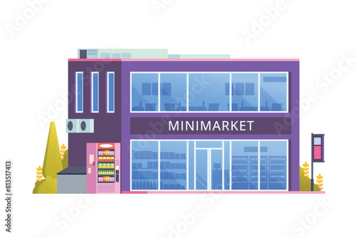 Vector illustration element of minimarket building, minimart and store building flat design style for city and background illustration