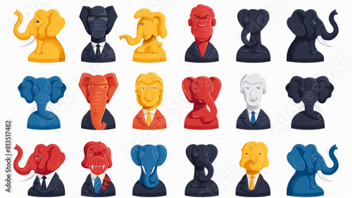 Republican party or GOP elephant flat vector icon for election apps and websites 3D avatars set vector icon, photo