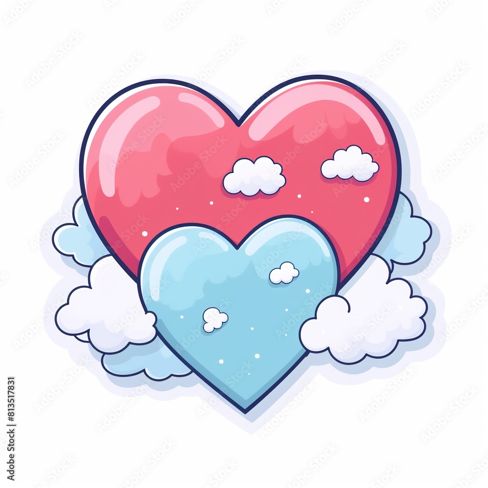 A group of smiling clouds forming heart shapes in the sky. A group of smiling clouds forming heart shapes in the sky.
