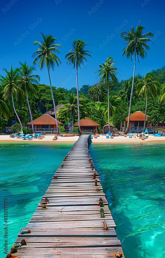 Beautiful tropical resort hotel and island with beach and sea Beautiful tropical resort hotel and island with beach and sea
