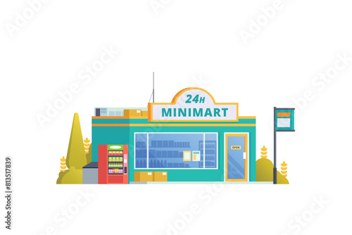 Vector illustration element of minimarket building, minimart and store building flat design style for city and background illustration