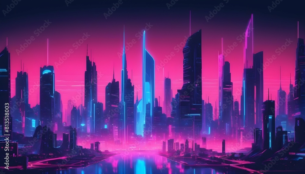 A futuristic cityscape lit by neon lights with gra upscaled 3