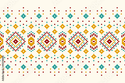 Cross Stitch. Geometric ethnic patterns. Design for Saree, Patola, Sari, Dupatta, Vyshyvanka, rushnyk, dupatta, Clothing, fabric, batik, Knitwear, Embroidery, Ikkat, Pixel pattern. Traditional Design.