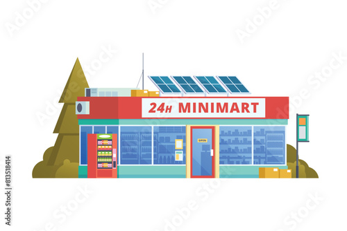 Vector illustration element of minimarket building, minimart and store building flat design style for city and background illustration