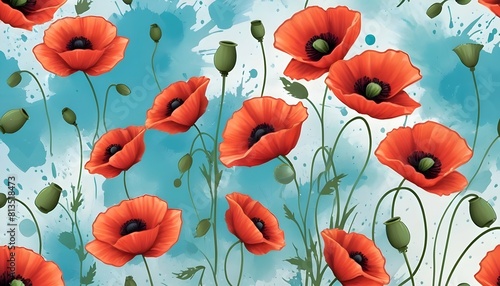 Craft a background with vibrant poppies dancing in upscaled 26