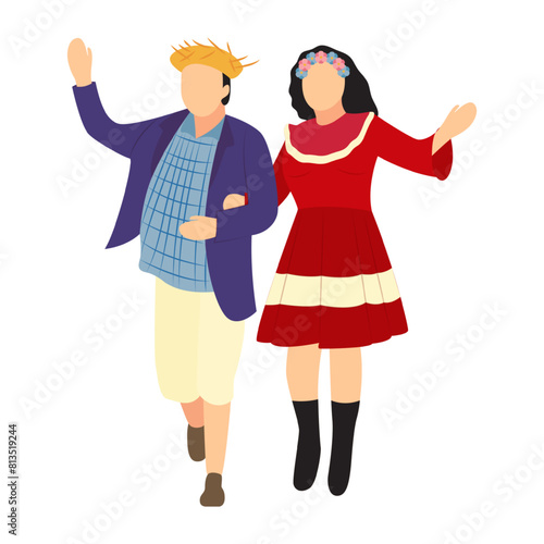 Vector illustration of festa junina dancing people on transparent background