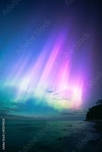 Amazing Northern Lights over Baltic Sea in Germany. High quality photo