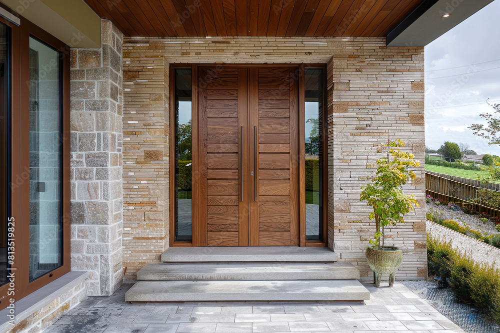 Double Wooden Front Door With Sidelights and Long Handles Double Wooden Front Door With Sidelights and Long Handles