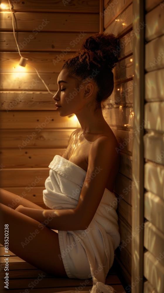 Relaxation in the spa: a woman on a slightly fuzzy background of a steam bath Relaxation in the spa: a woman on a slightly fuzzy background of a steam bath