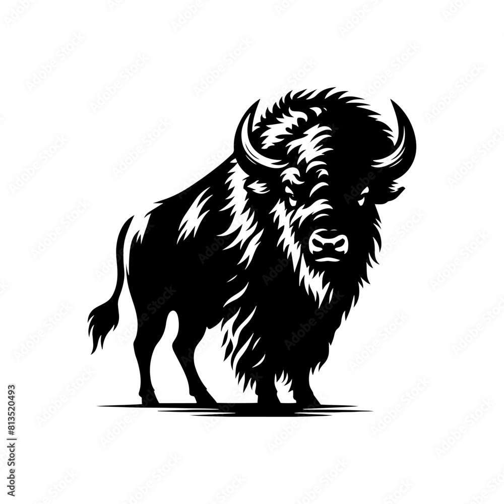 Obraz premium Minimalist Bison Silhouette- Immortalized in Dynamic Vector Depictions of Wild Majesty- Bison Vector- Bison Illustration.