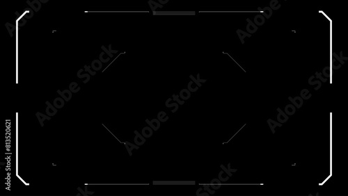 Futuristic glitch HUD aim. Cyberpunk style distorted HUD screen. Tech user interface hologram glitchy screen for game, movie, sci-fi, drone footage, VR etc. Overlay template. Cyberpunk concept.