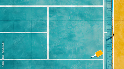Pickleball court and racket on the corner