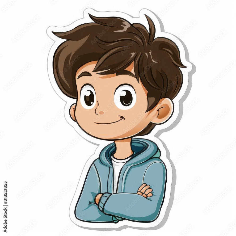 An illustration of a cartoon boy with brown hair and a friendly smile, arms crossed wearing a hoodie An illustration of a cartoon boy with brown hair and a friendly smile, arms crossed wearing a hoodie