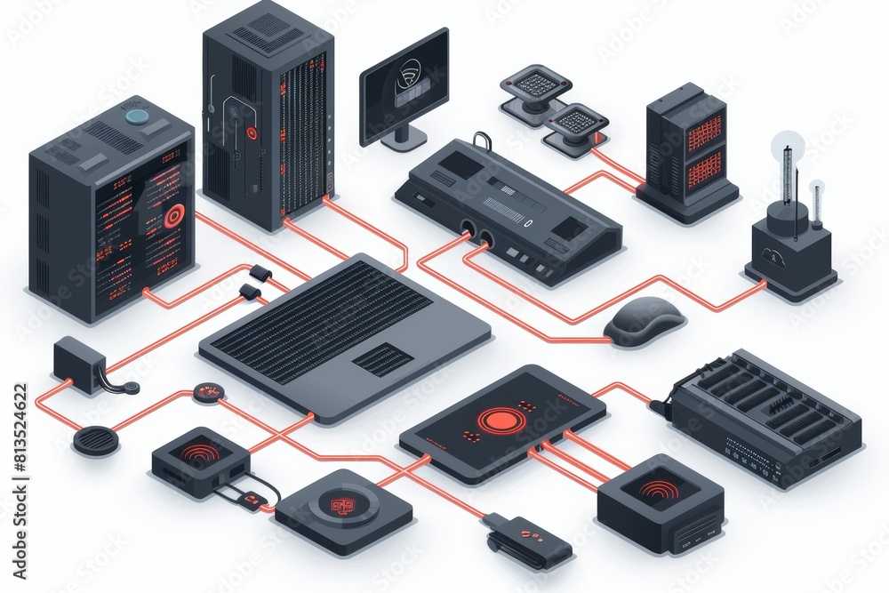 Flat representation of firewall system setup, top view, critical for safeguarding networks, futuristic tone, Splitcomplementary color scheme Flat representation of firewall system setup, top view, critical for safeguarding networks, futuristic tone, Splitcomplementary color scheme