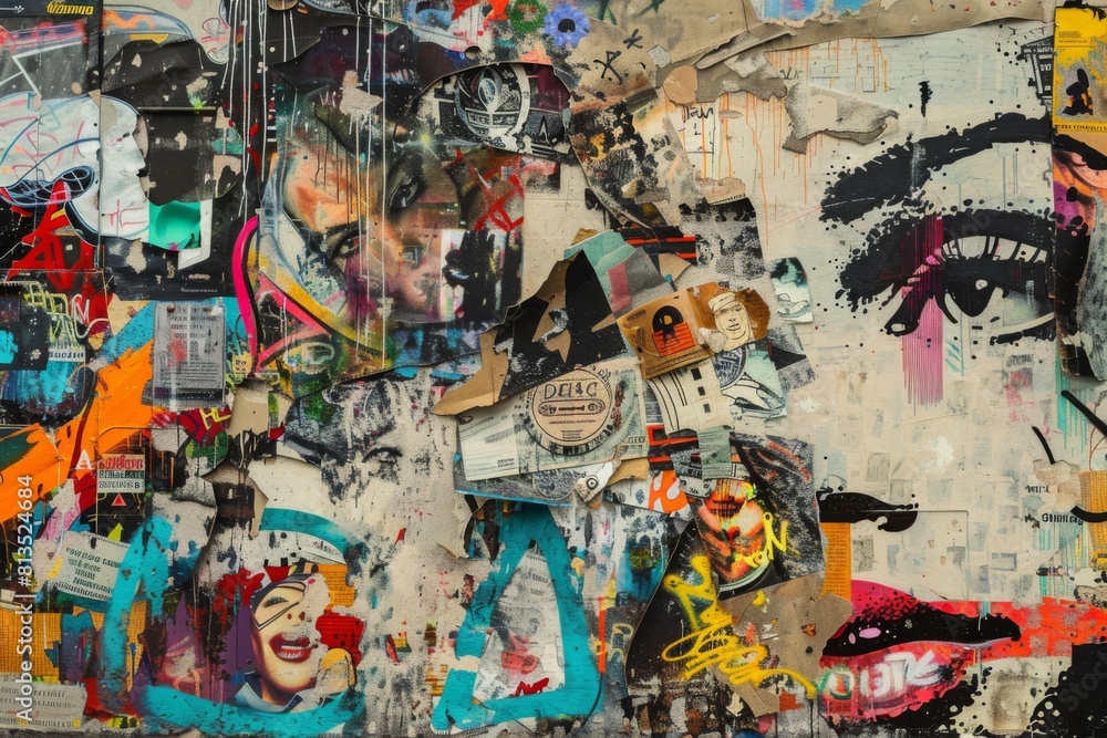 Fototapeta premium A chaotic collage of urban graffiti and street art