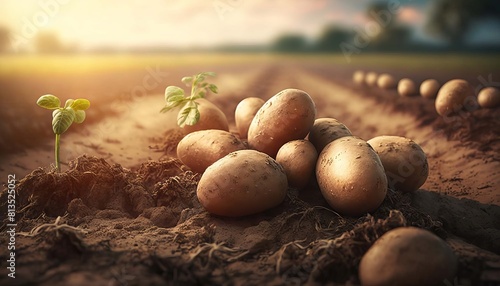 Potato harvest in the garden. Generative AI.