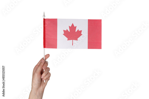 PNG, Canadian flag in hand, isolated on white background © Atlas