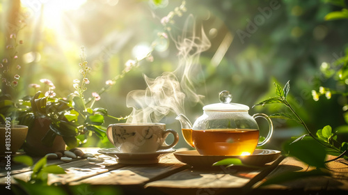 Tea for One in the Woods landscape background