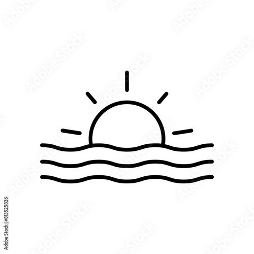 Sea with sun icon. outline icon