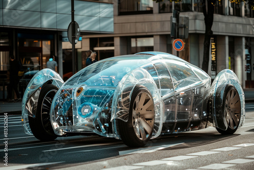a transparent electric car isolated in the street
