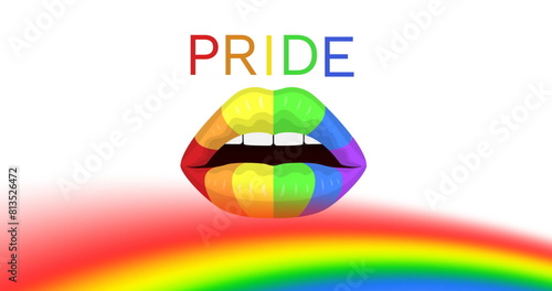 Image of pride text over rainbow lips