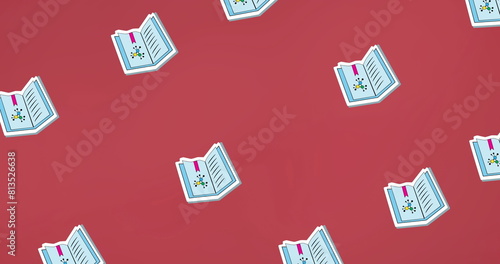 Image of book icons over red background