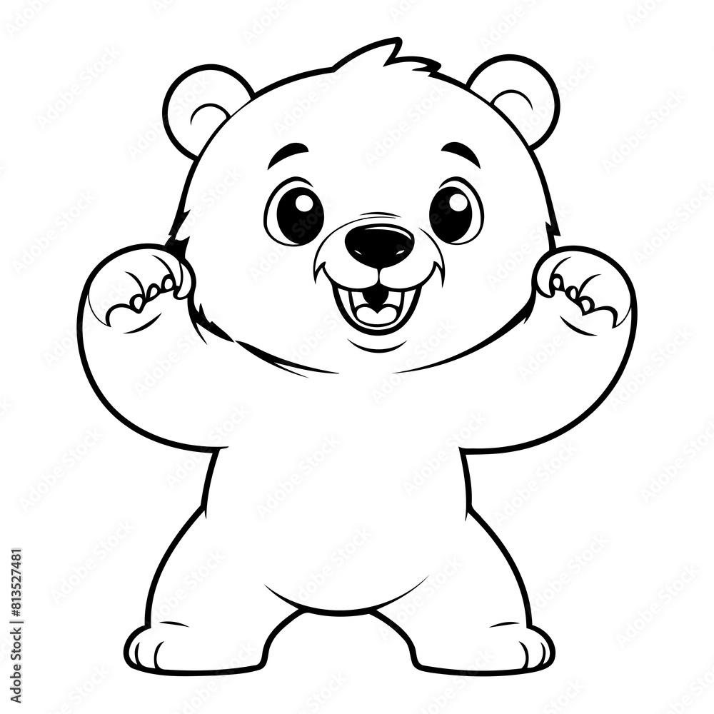 Fototapeta premium Simple vector illustration of bear drawing for kids colouring activity