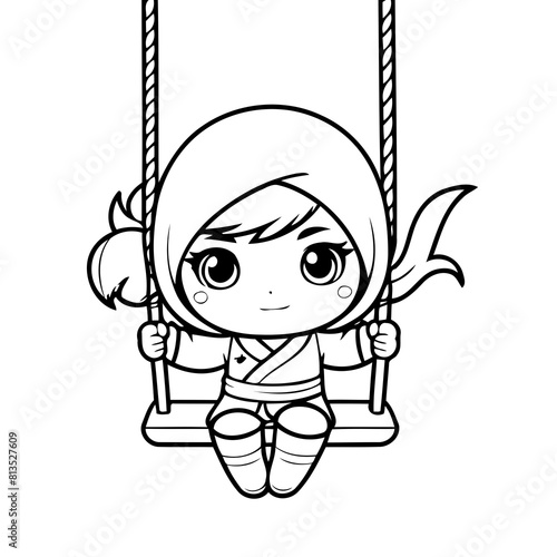 Cute vector illustration Ninja doodle for toddlers worksheet