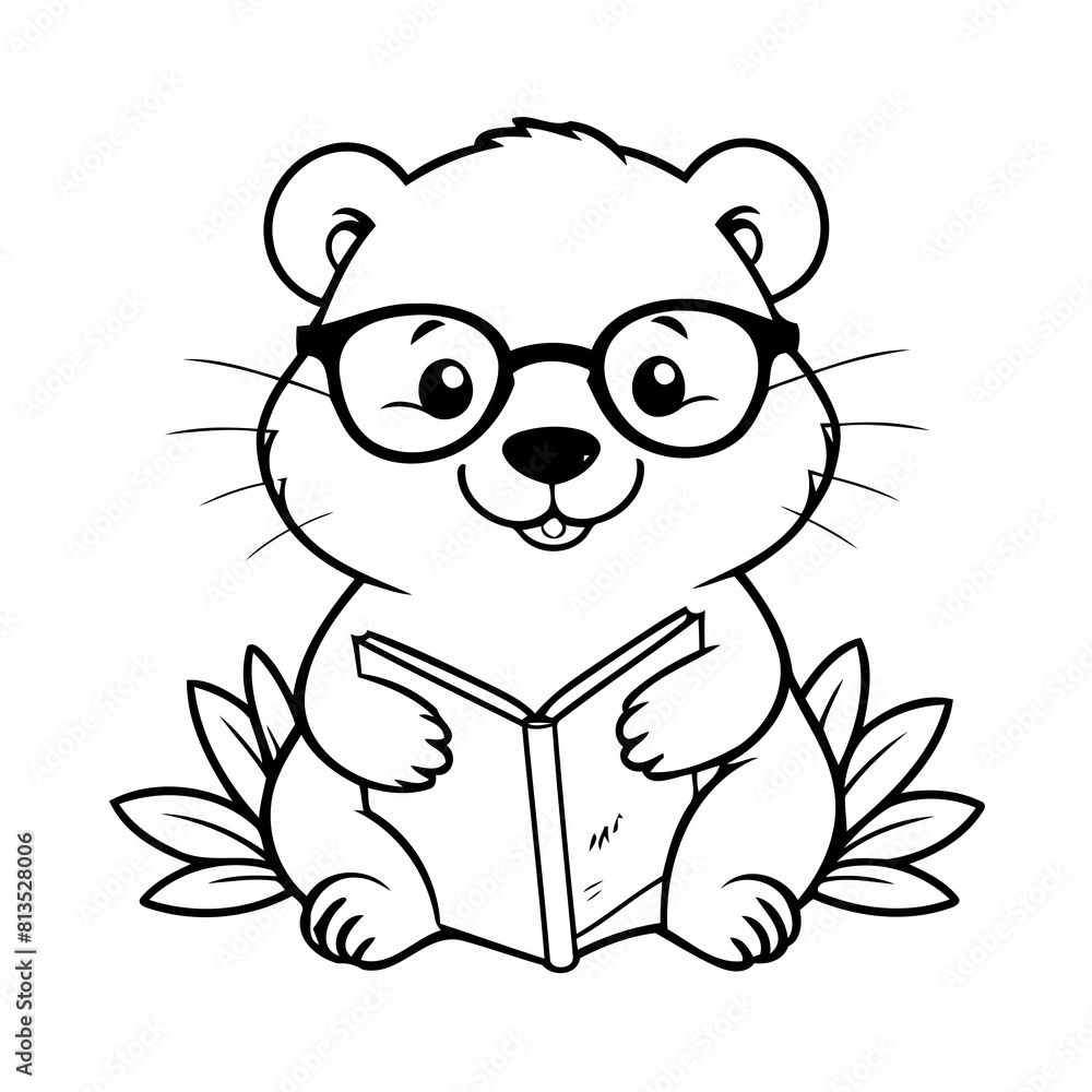 Fototapeta premium Cute vector illustration Beaver for kids colouring page
