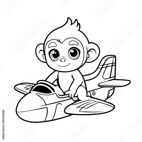 Cute vector illustration Monkey drawing for toddlers colouring page