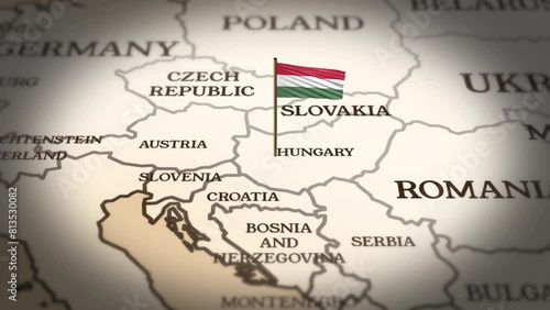 Hungary flag showing on world map with 3d rendering