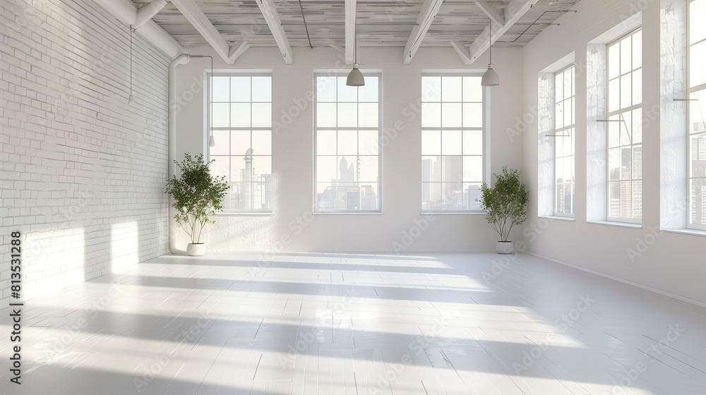 Fototapeta premium White empty room with windows