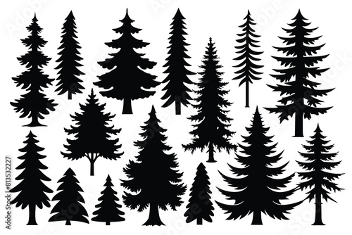 Set of Pine Tree Silhouettes black Silhouette Design with white Background and Vector Illustration on white background © mobarok8888