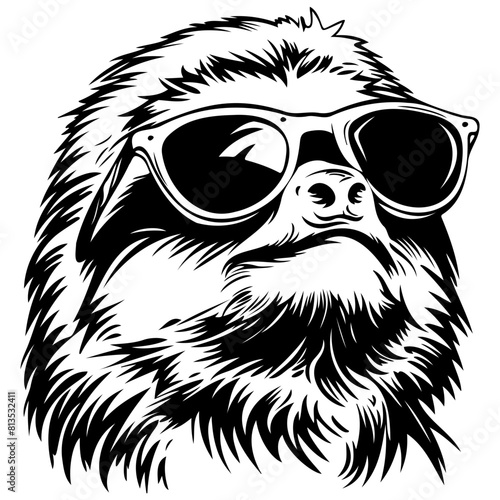 cool Sloths wearing sunglass black silhouette logo svg vector, Sloths icon illustration